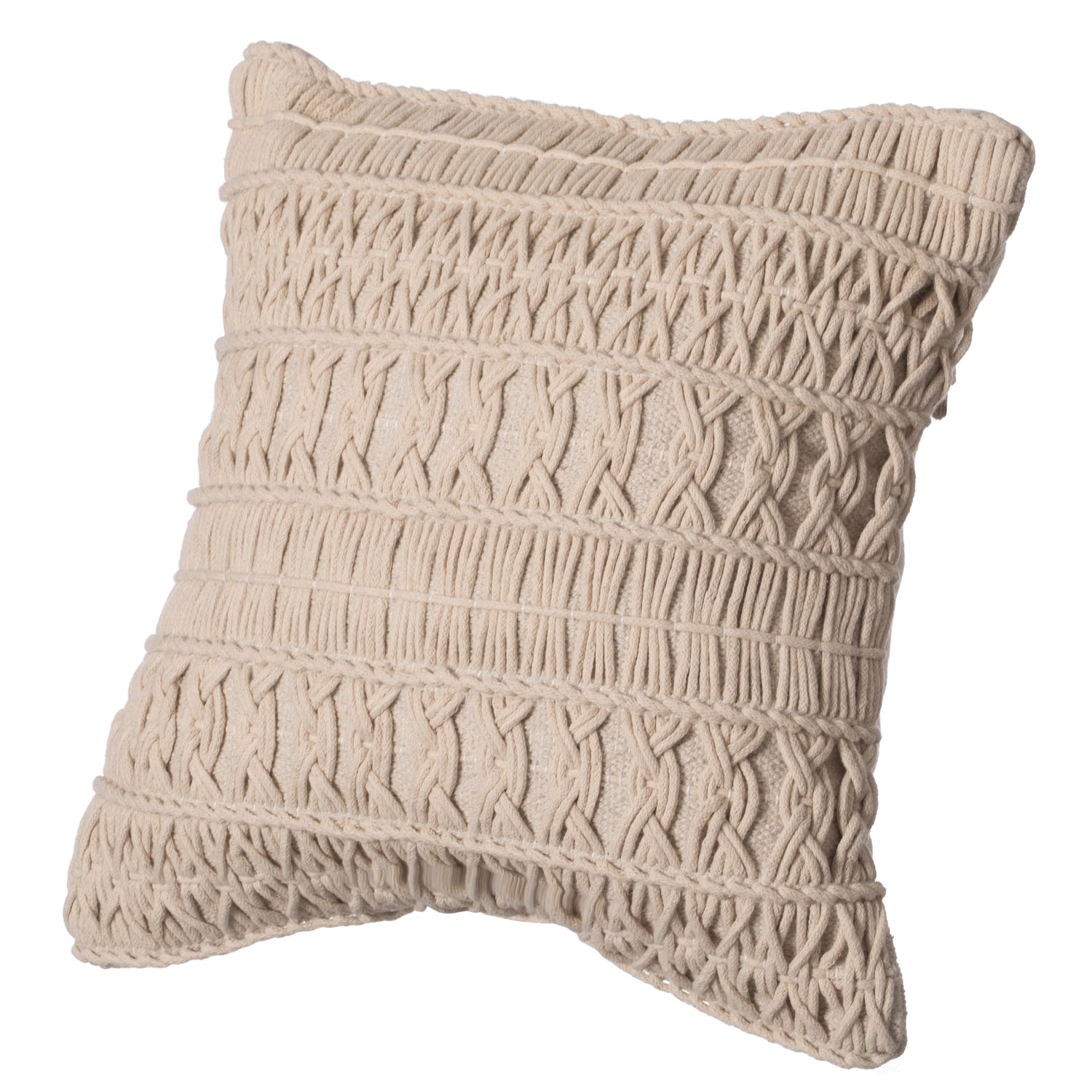 16" Handwoven Cotton Throw Pillow Cover with Layered Random String Pattern with Filler, Natural - LEHADAR