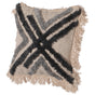 16" Handwoven Cotton & Silk Throw Fringed Pillow Cover with Embossed Crossed lines, Black & Natural - LEHADAR