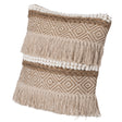 16" Handwoven Cotton Throw Pillow Cover with Embossed White Dots and Natural Fringed Pattern with Filler, Natural - LEHADAR