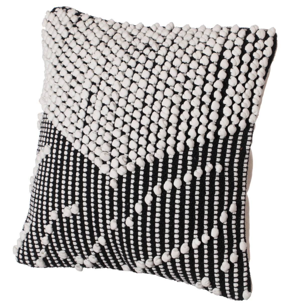 16" Handwoven Cotton Throw Pillow Cover with Embossed white dots on Black with Filler, Black & White - LEHADAR