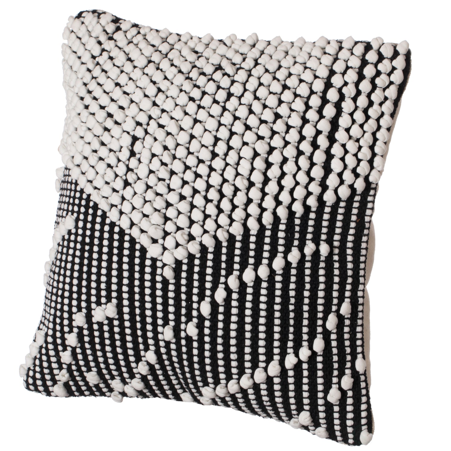 16" Handwoven Cotton Throw Pillow Cover with Embossed white dots on Black with Filler, Black & White - LEHADAR