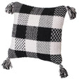 16" Handwoven Cotton Throw Pillow Cover with Patterned Gingham Design and Tasseled Corners with Filler, Black & White - LEHADAR