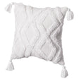 16" Handwoven Cotton Throw Pillow Cover with Large White Tufted Diamond Pattern and Tassel Corners, White - LEHADAR
