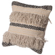16" Handwoven Cotton Throw Pillow Cover with Boho Design and Fringed Lines, Natural - LEHADAR