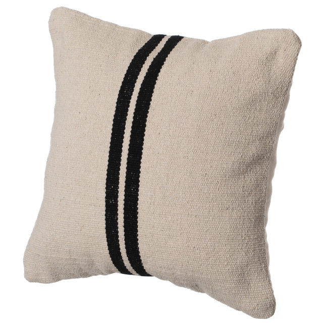 16" Handwoven Cotton Throw Pillow Cover with Two Center Black Stripes, Natural - LEHADAR