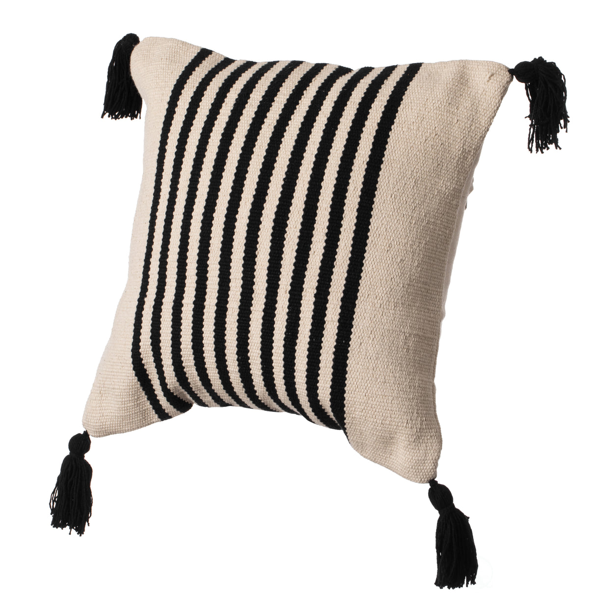 16" Handwoven Cotton Throw Pillow Cover with Striped Lines, Black - LEHADAR