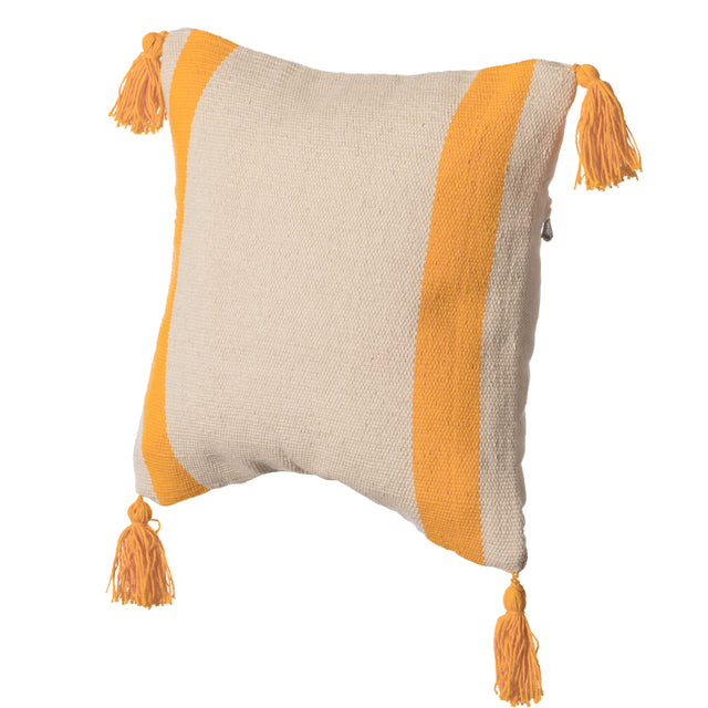 16" Handwoven Cotton Throw Pillow Cover with Side Stripes, Yellow - LEHADAR