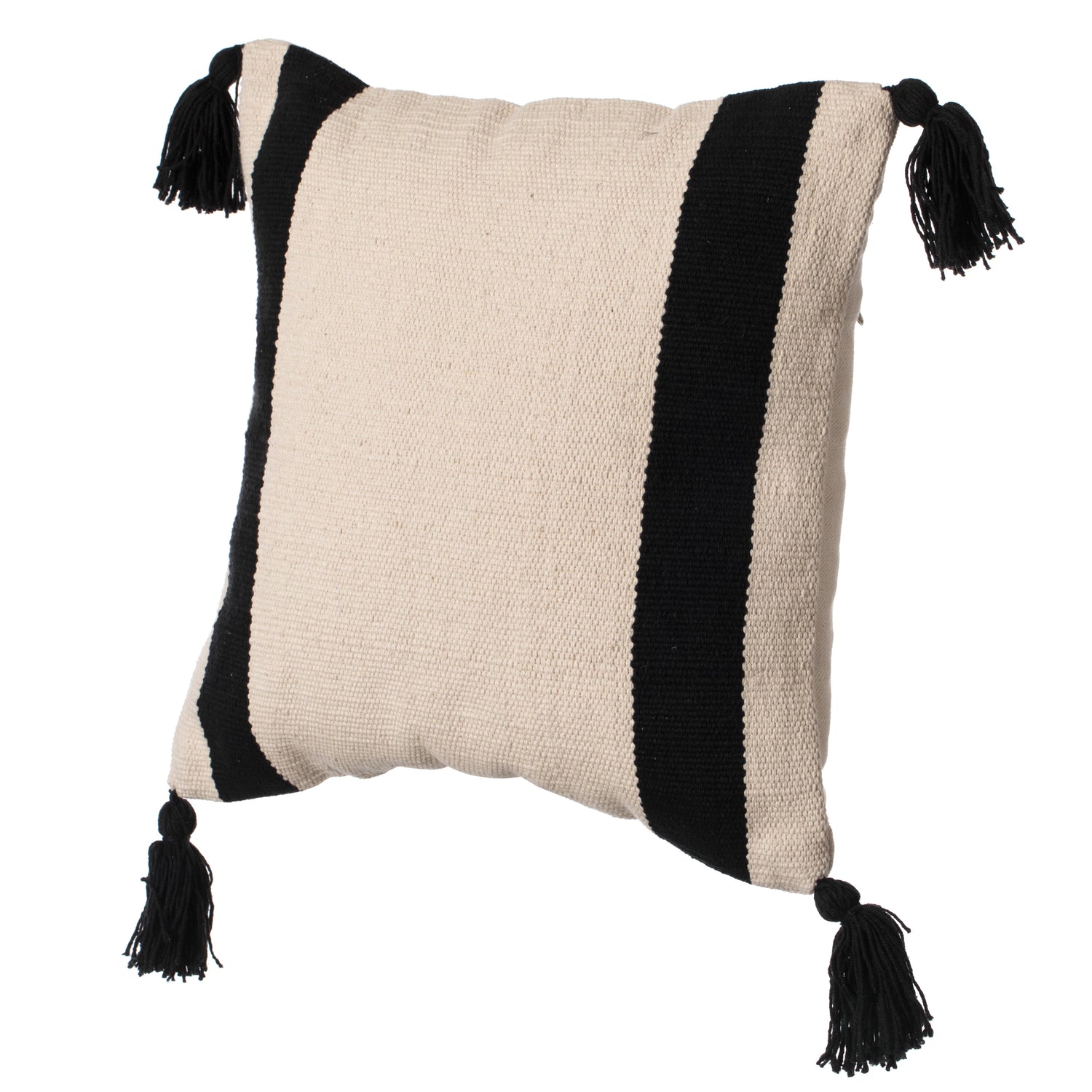 16" Handwoven Cotton Throw Pillow Cover with Side Stripes with Filler, Black - LEHADAR