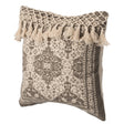 16" Handwoven Cotton Throw Pillow Cover with Traditional Pattern and Tasseled Top, Beige - LEHADAR