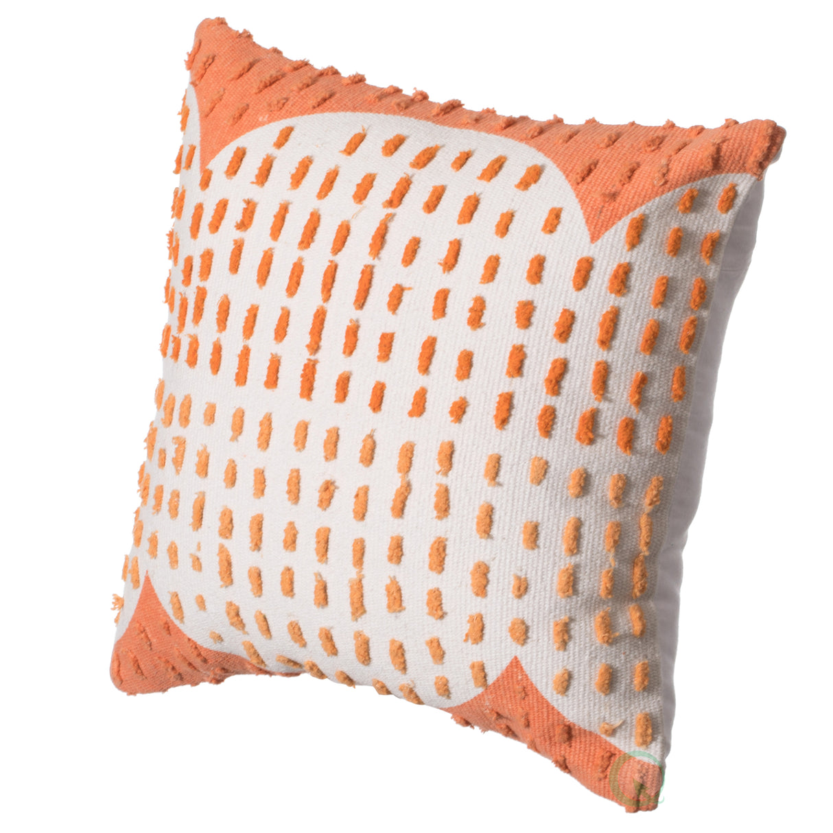 16" Handwoven Cotton Throw Pillow Cover with Ribbed Line Dots and Wave Border, Coral - LEHADAR