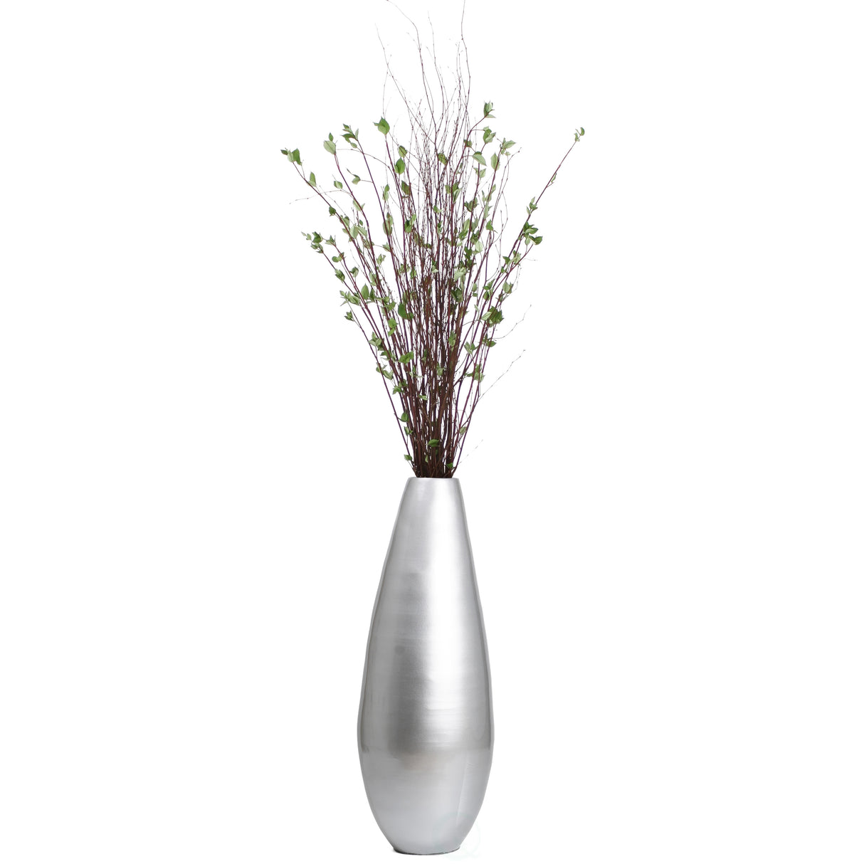 31.5" Spun Bamboo Tall Floor Vase - Sleek Metallic Finish, Elegant Home Decoration, Modern Accent Piece, Living Room Decor, Handcrafted Bamboo Art, Contemporary Interior Design, Unique Tall Vase, Silver Large - LEHADAR