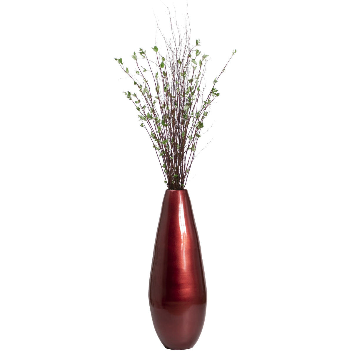 31.5" Spun Bamboo Tall Floor Vase - Sleek Metallic Finish, Elegant Home Decoration, Modern Accent Piece, Living Room Decor, Handcrafted Bamboo Art, Contemporary Interior Design, Unique Tall Vase, Red Large - LEHADAR