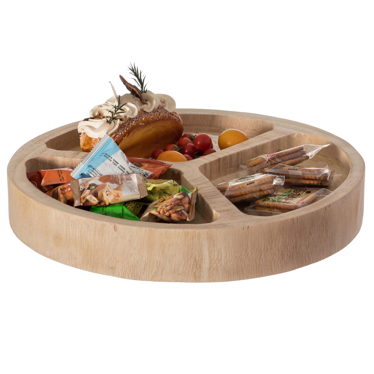 3 Sectional Round Snack Tray for Dining Table and Kitchen Decoration, Natural - LEHADAR