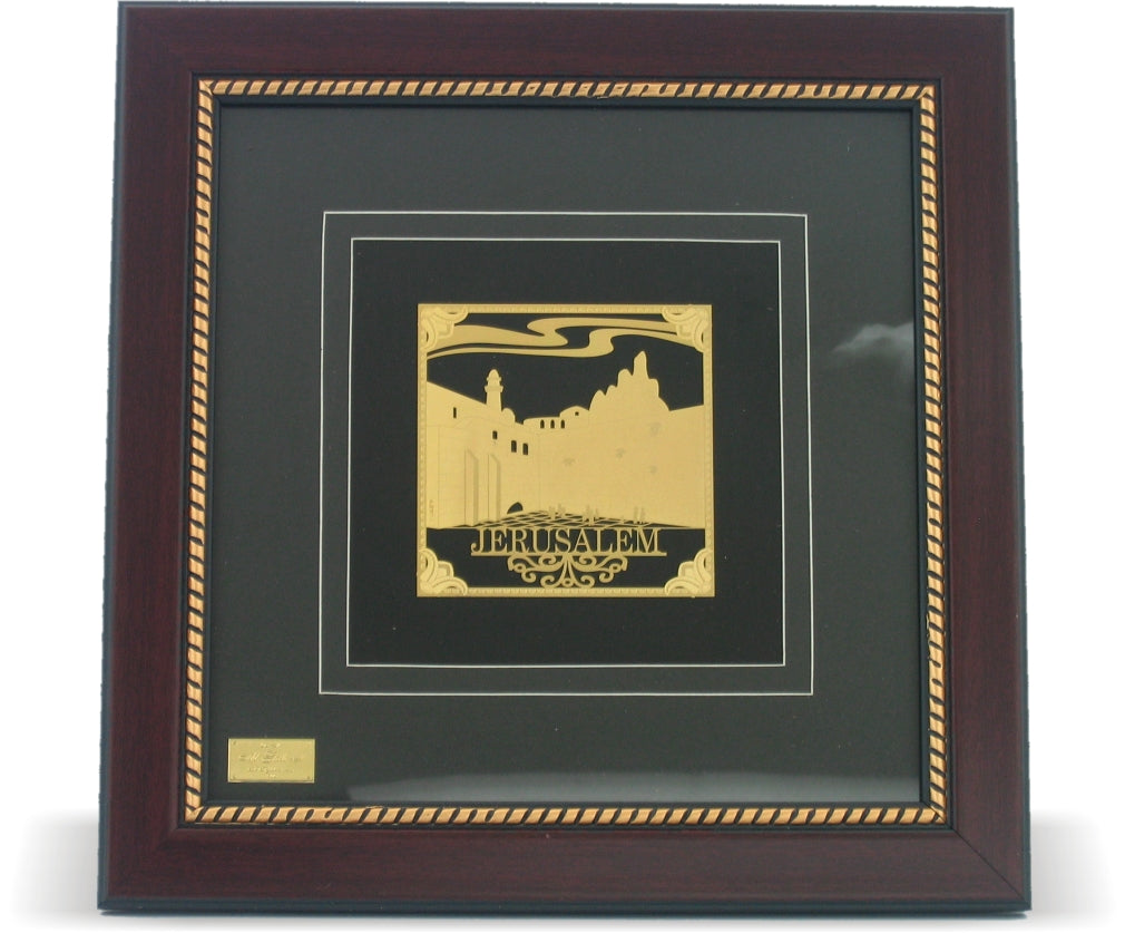 Golden Plate In Glass Frame -The Kotel 32*32Cm - LEHADAR