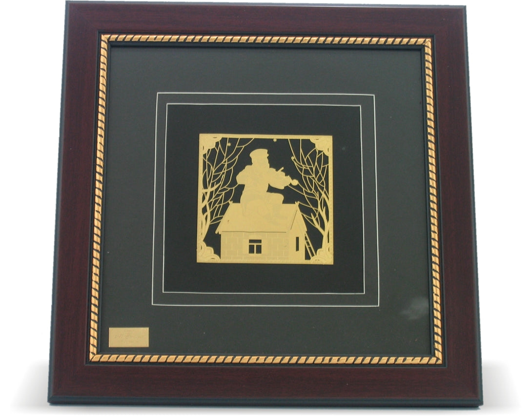 Golden Plate In Glass Frame -Fiddler On The Roof 32*32Cm - LEHADAR