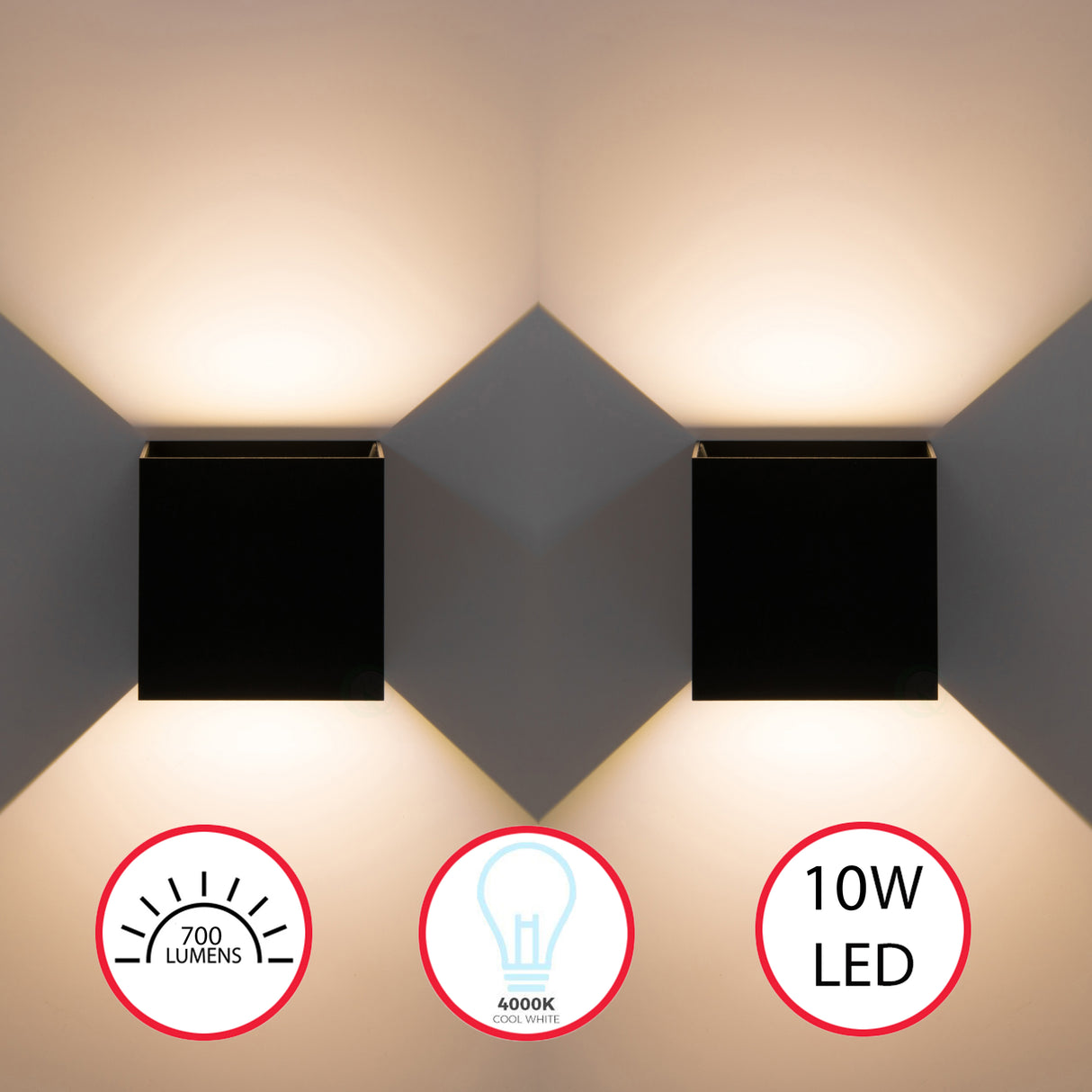 Modern Wall Sconce LED Waterproof Wall Lamp Aluminum with Adjustable Beam 10-Watt 4000K Cool White Indoor Outdoor for Bathroom Bedroom Corridor Living Room Stairs and Garden, Black Set of 2 - LEHADAR