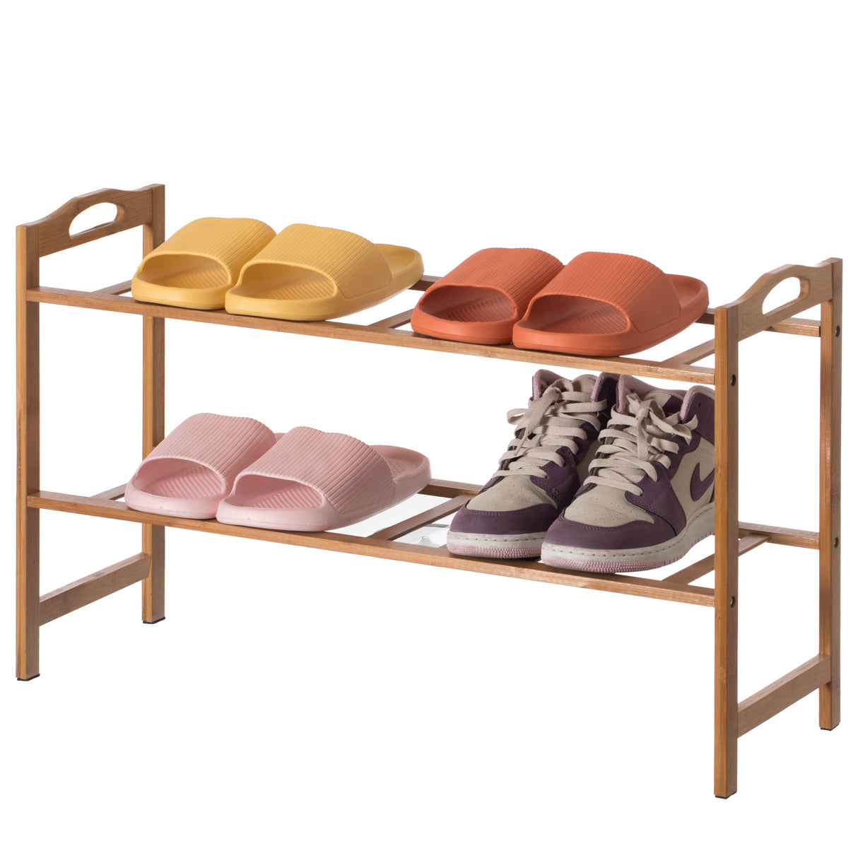 Bamboo Storage Shoe Rack, Free Standing Shoe Organizer Storage Rack, 2 Tier - LEHADAR