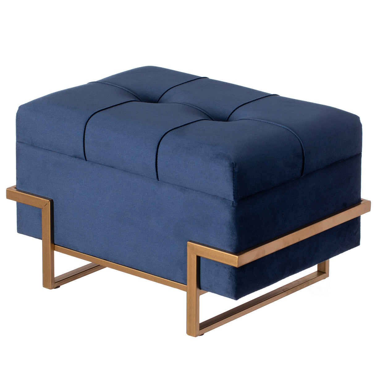 Rectangle Velvet Storage Ottoman Stool Box with Abstract Golden Legs | Decorative Sitting Bench for Living Room Home Decor with Unique Base Support (Blue Small) - LEHADAR