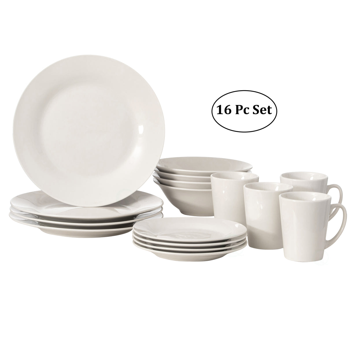 16 PC Rimmed Dinnerware Set for 4 Person | Mugs, Salad and Dinner Plates and Bowls Sets, High Quality Dishes with Highly Chip and Crack Resistant, Dishwasher and Microwave Safe, White - LEHADAR