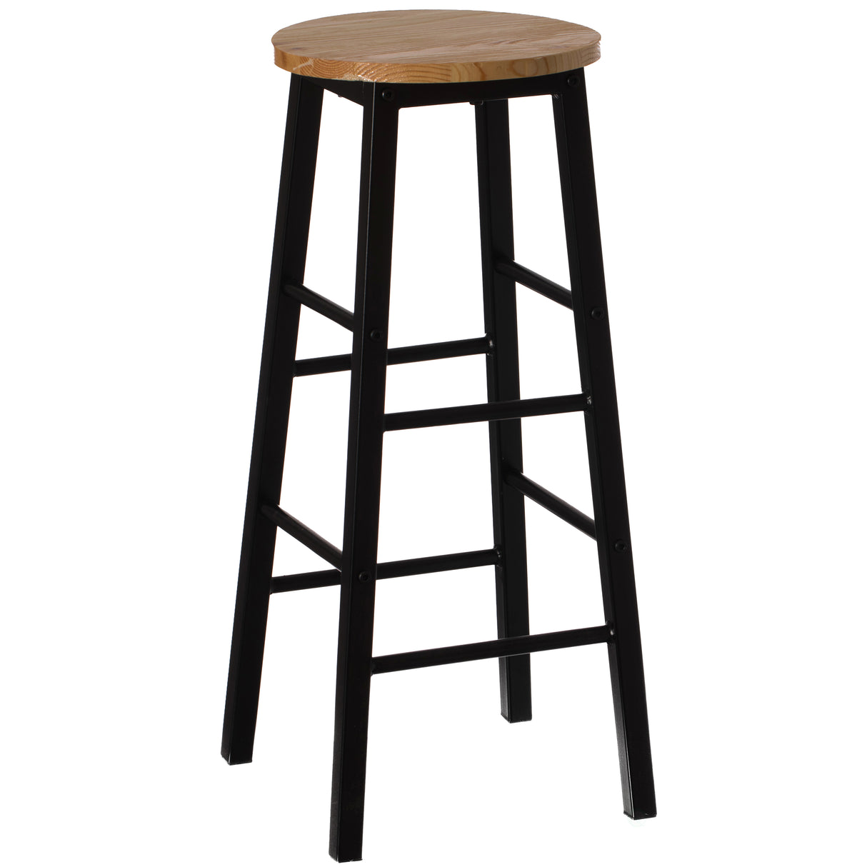 28-Inch Rustic Round Solid Wood Counter-Height Bar Stool with Footrest and Durable Steel Frame, Perfect for Dining Room, Kitchen Island and Home Bar - Ideal for Indoor and Outdoor Parties - LEHADAR