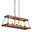 "Quickway Imports Brown Wooden Rectangle 5-Bulb Ceiling Hanging Light Fixture with Black Chain - Modern Style Lighting for Dining Room, Kitchen, Living Room or Bar - Farmhouse Industrial Chandelier" - LEHADAR