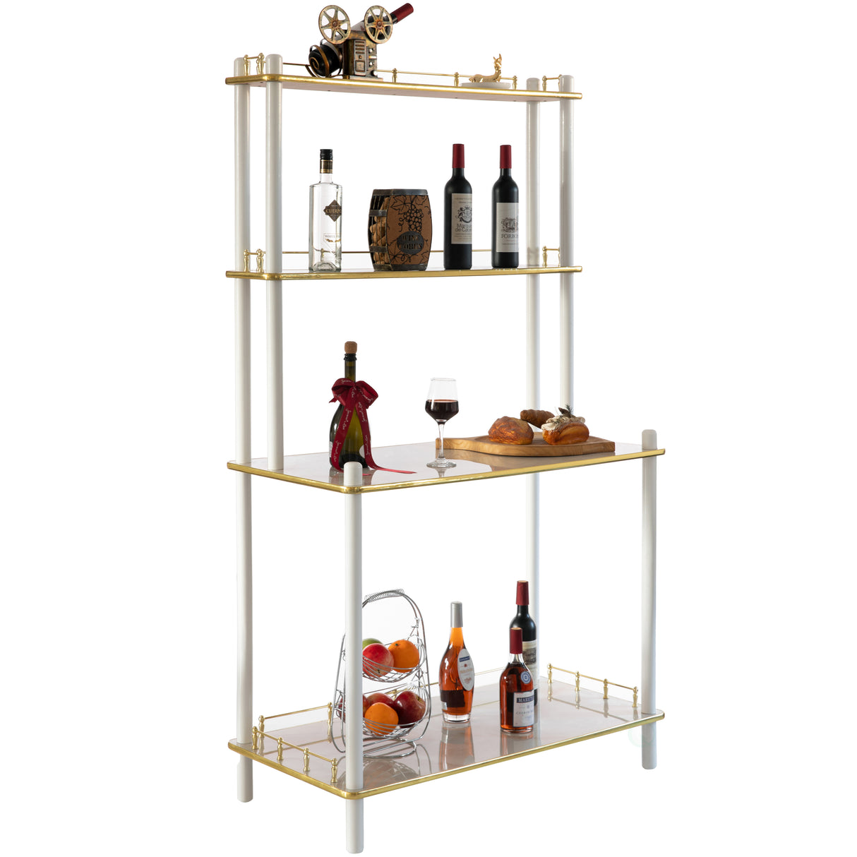 Classy and Elegant 4 Tiered Multifunctional Wooden Open Bar Shelves, Modern Console Table, Coffee Bar Accessories, Coffee Bar Cabinet, Tea Bar and Wine Bar Table, White - LEHADAR