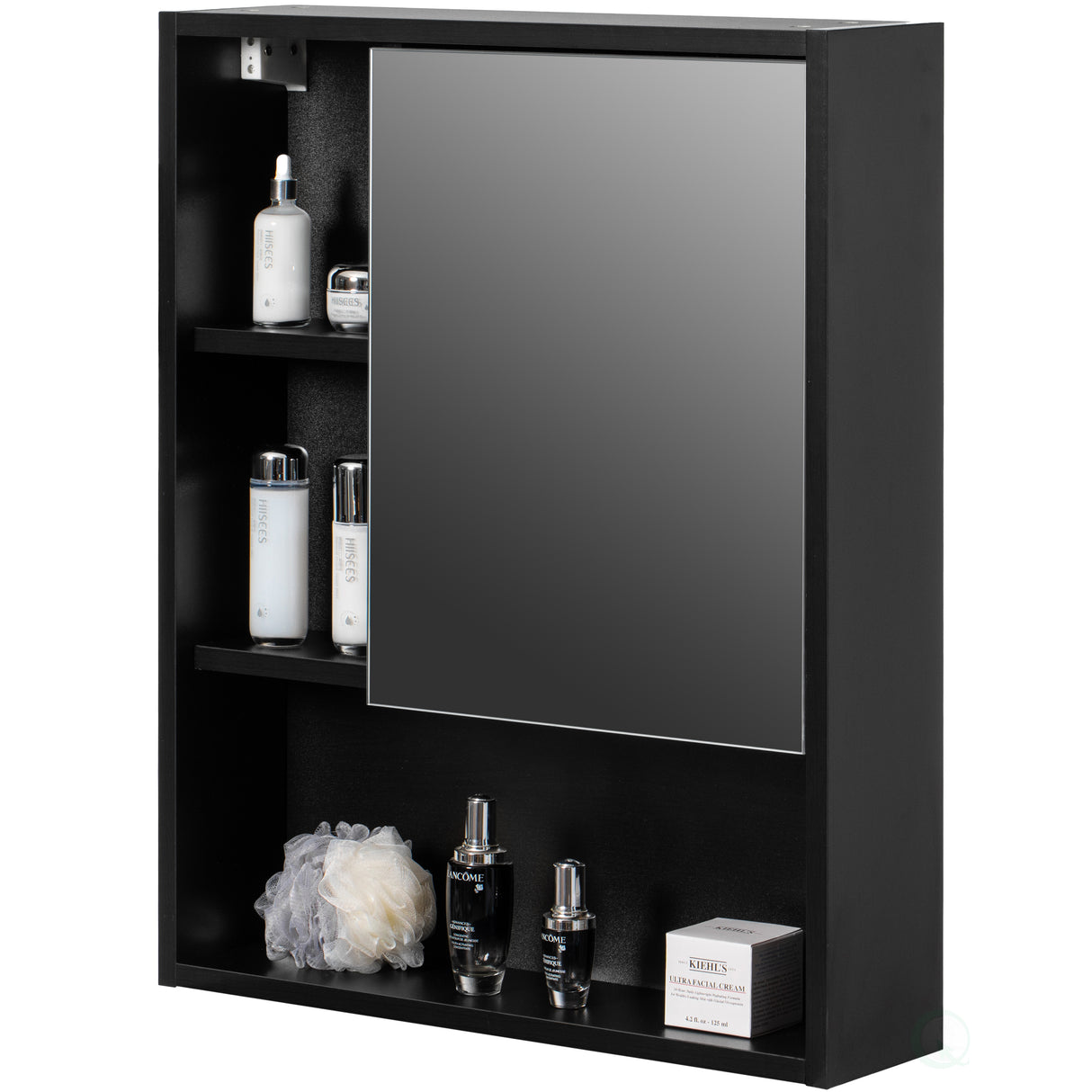 Wall Mount Bathroom Mirrored Storage Cabinet with Open Shelf | 2 Adjustable Shelves Medicine Organizer Storage Furniture for Bathrooms, Kitchens, and Laundry Room (Black) - LEHADAR