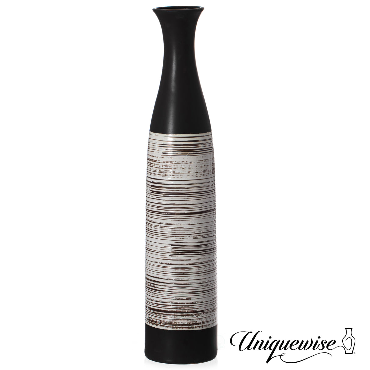 47-Inch Handcrafted Black and White Waterproof Ceramic Floor Vase - Neat Classic Bottle Shaped Vase, Freestanding Design, Perfect for Tall Floral Arrangements - LEHADAR