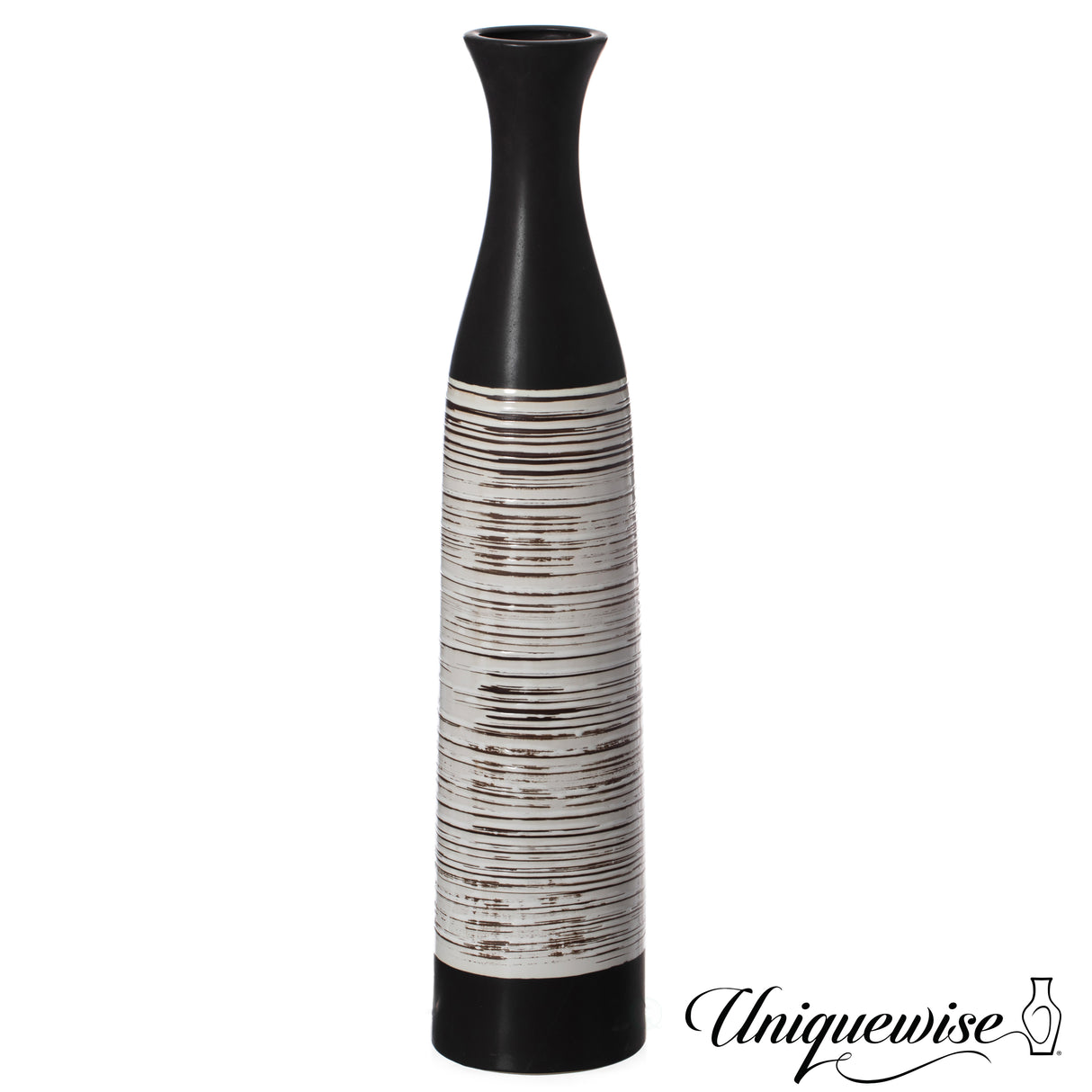 31-Inch Handcrafted Black and White Waterproof Ceramic Floor Vase - Neat Classic Bottle Shape, Freestanding Design, and Perfect for Tall Floral Arrangements - LEHADAR