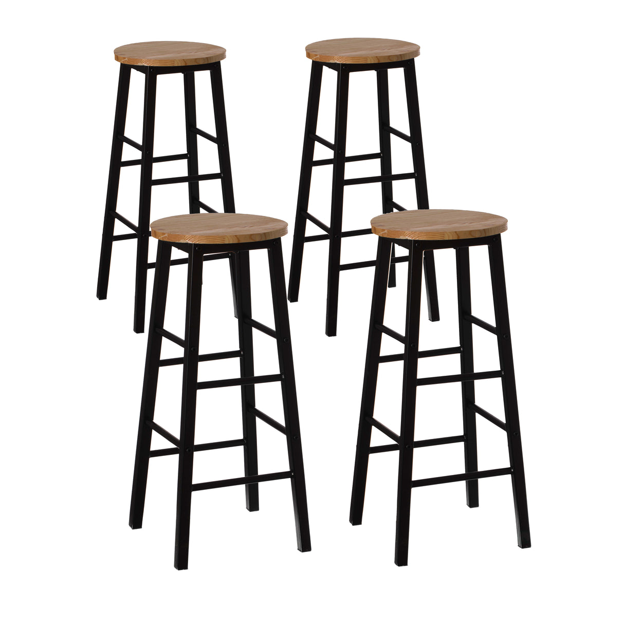 Set of 4 28-Inch Rustic Round Solid Wood Counter-Height Bar Stool with Footrest and Durable Steel Frame, Perfect for Dining Room, Kitchen Island and Home Bar - Ideal for Indoor and Outdoor Parties - LEHADAR