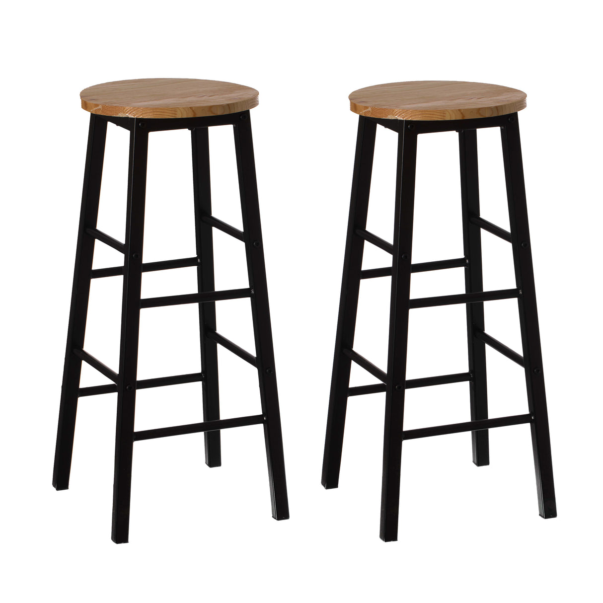 Set of 2 28-Inch Rustic Round Solid Wood Counter-Height Bar Stool with Footrest and Durable Steel Frame, Perfect for Dining Room, Kitchen Island and Home Bar - Ideal for Indoor and Outdoor Parties - LEHADAR