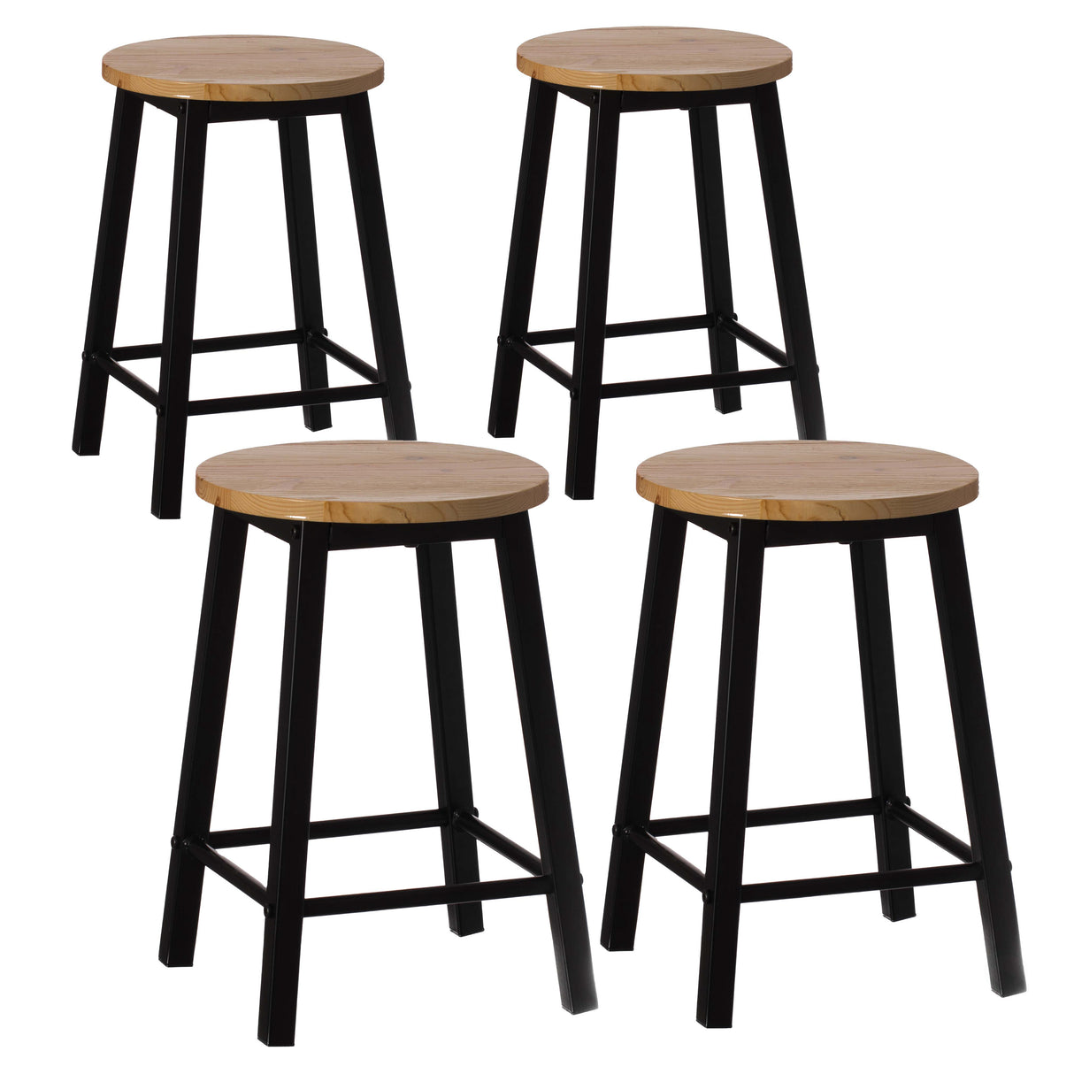 Set of 4 17.5-Inch Rustic Round Solid Wood Counter-Height Bar Stool with Footrest and Durable Steel Frame, Perfect for Dining Room, Kitchen Island and Home Bar - Ideal for Indoor and Outdoor Parties - LEHADAR