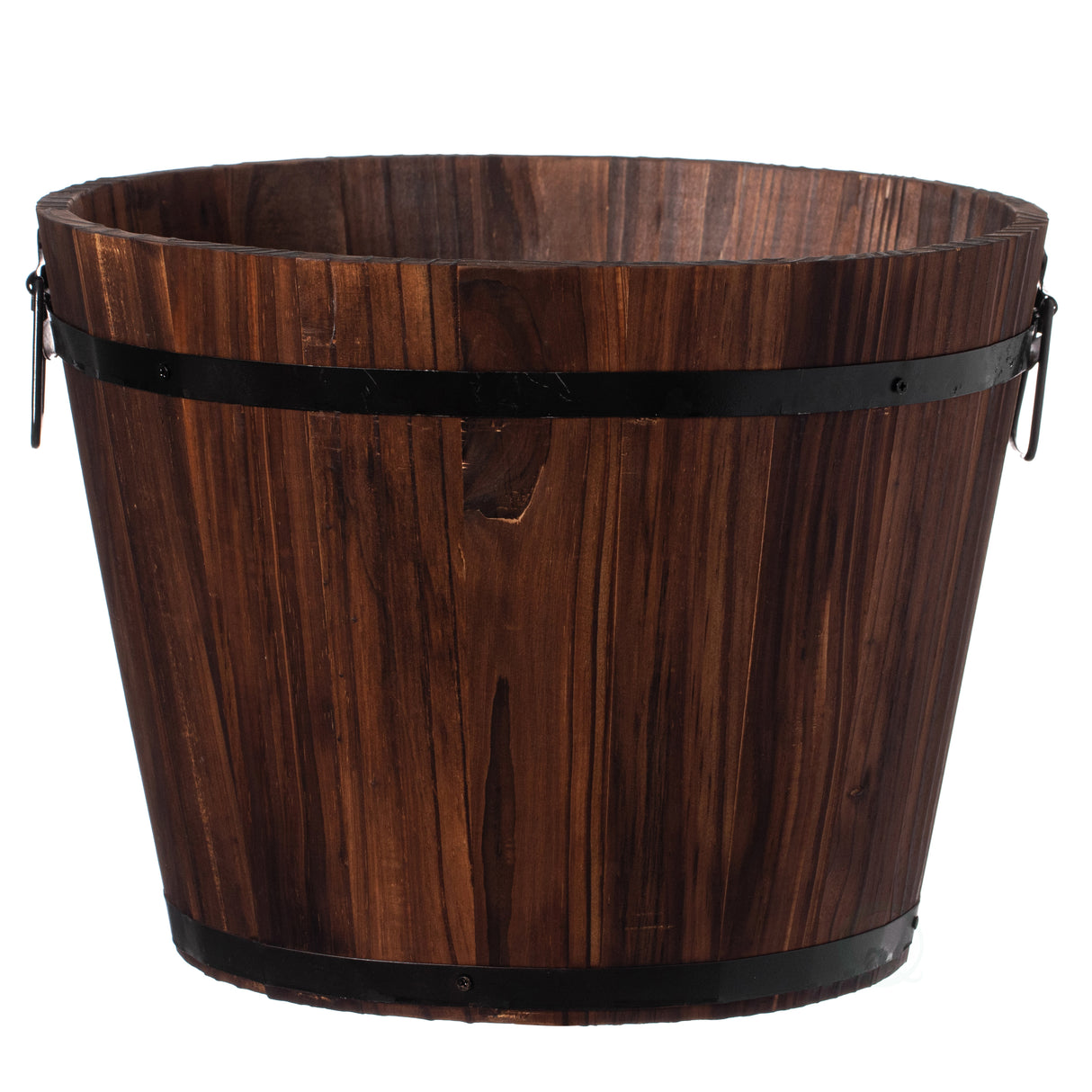 Rustic Wooden Whiskey Barrel Planter with Durable Medal Handles and Drainage Hole - Perfect for Indoor and Outdoor Plants, Herbs, and Vegetables - Medium - LEHADAR
