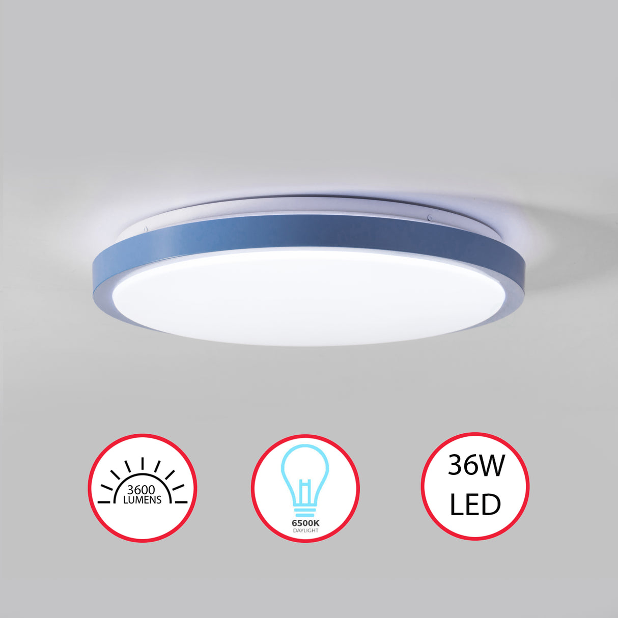 Modern Round LED Ceiling Light Fixture Flush Mount Lighting, 6500K Daylight White, Energy-Saving with 30,000 Hour Lifetime for Residential and Commercial Space, 15.5" Blue Set of 2 - LEHADAR