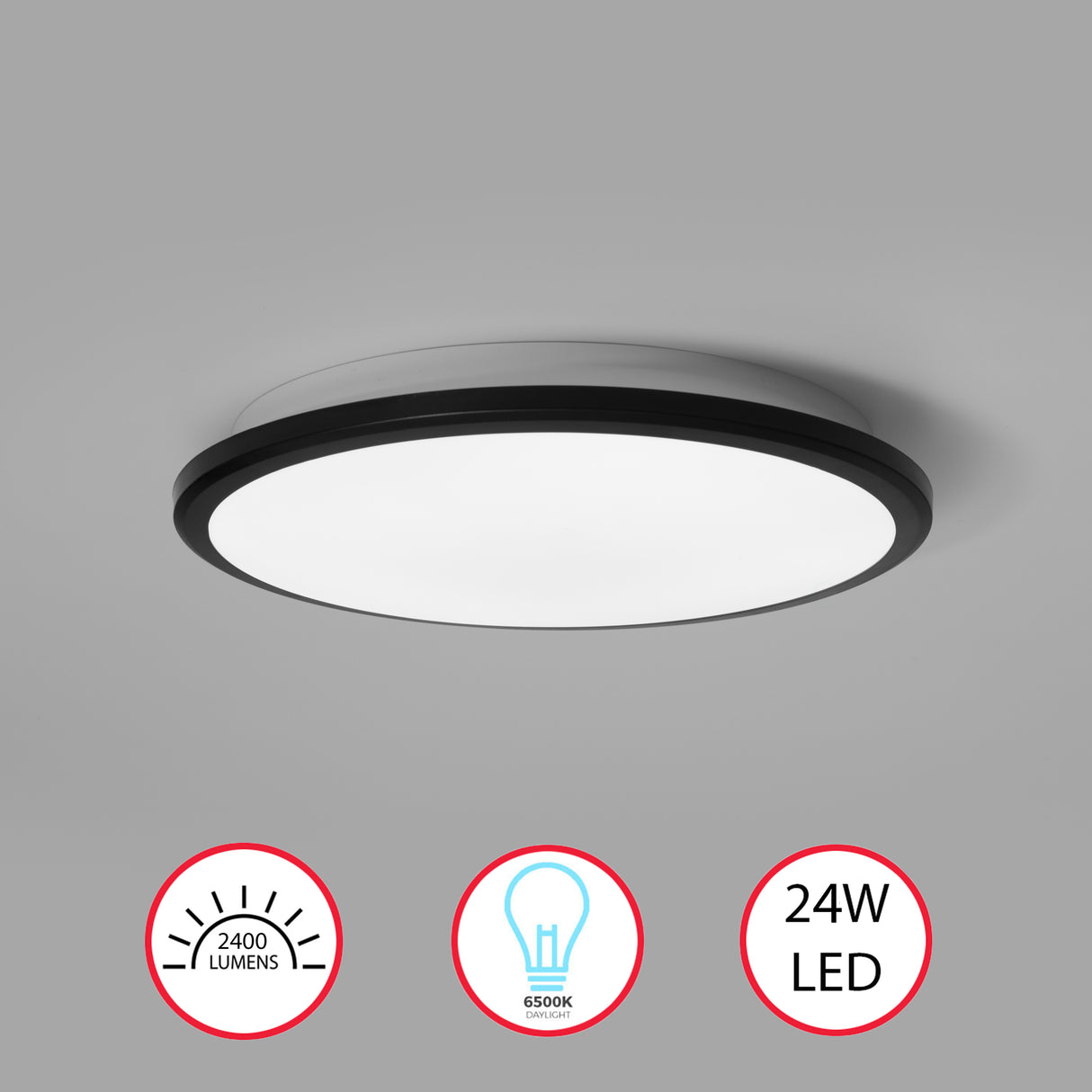 Modern Round LED Ceiling Light Fixture Flush Mount Lighting, 6500K Daylight White, Energy-Saving with 30,000 Hour Lifetime for Residential and Commercial Space, 12" Black Set of 2 - LEHADAR