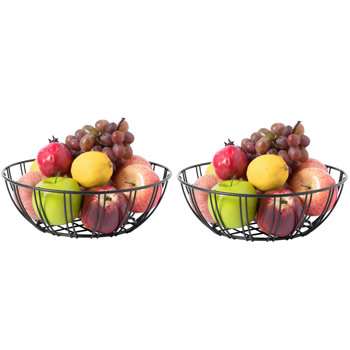 Black Iron Wire Fruit Bowl for kitchen counter, Storage Basket for Fruits, Vegetables, and Bread, Set of 2 - LEHADAR