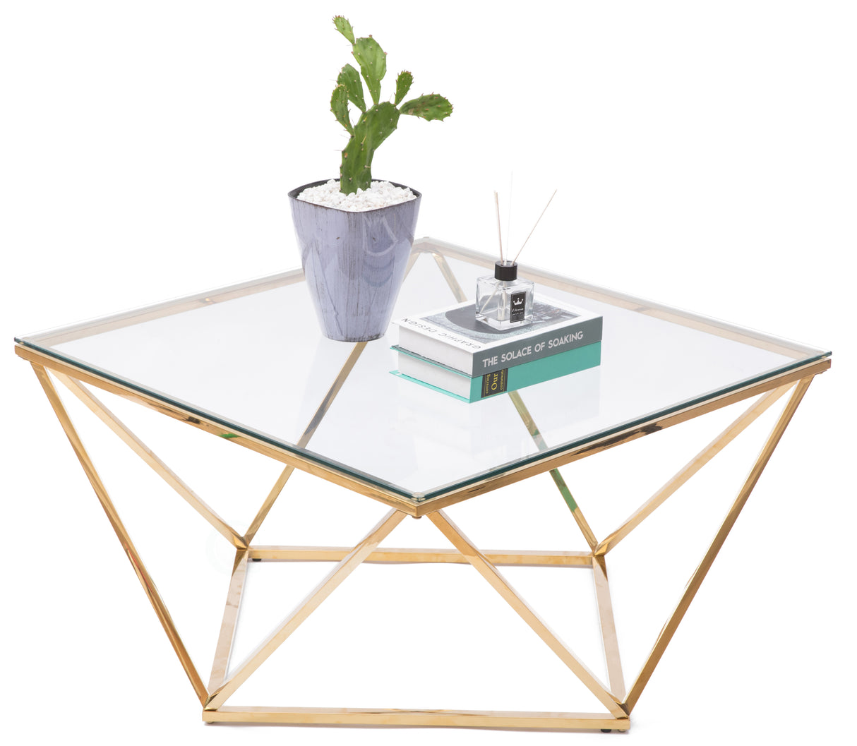 Diamond Shaped Glass Modern Stainless Steel Metal Coffee Table - LEHADAR