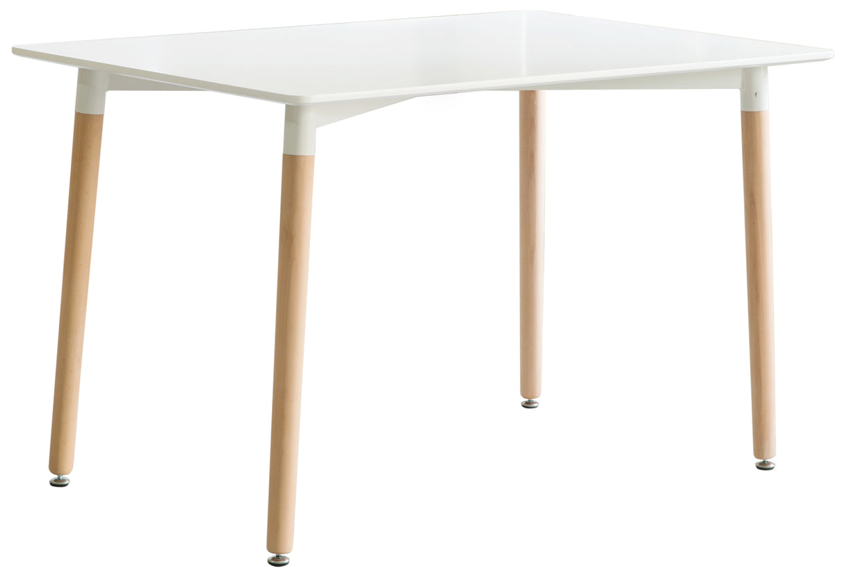 Mid-Century Modern Rectangular 4 Ft. Dining Table with White Plastic Tabletop and Solid Beech Wood Legs - LEHADAR