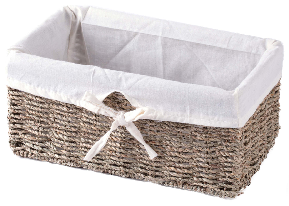 Seagrass Shelf Basket Lined with White Lining (Pack of 2) - LEHADAR