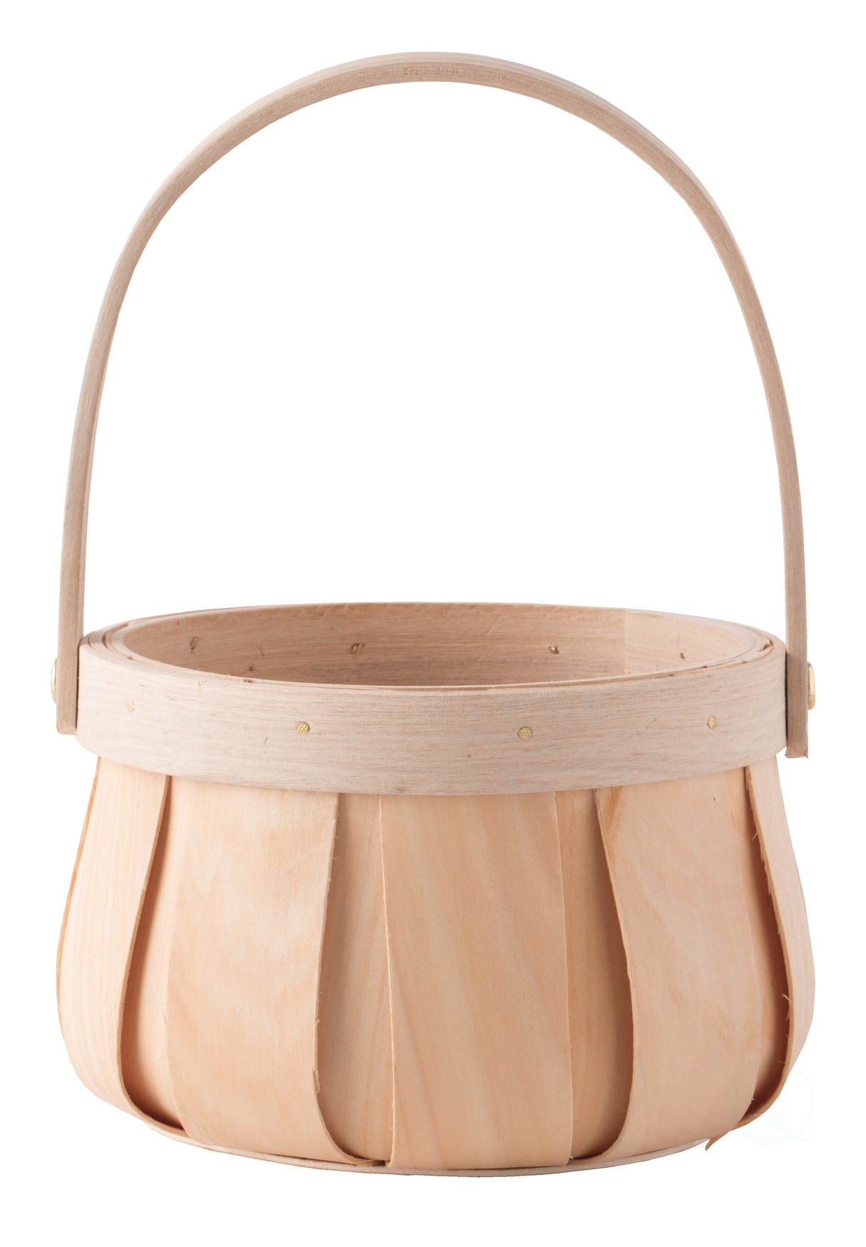 Small Round Natural Woodchip Wooden Decorative Storage Basket with Handle - LEHADAR