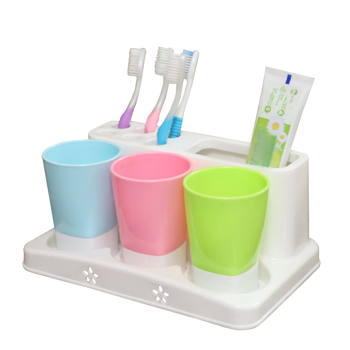 Family Size Toothbrush and Toothpaste Holder with 3 Cups - LEHADAR