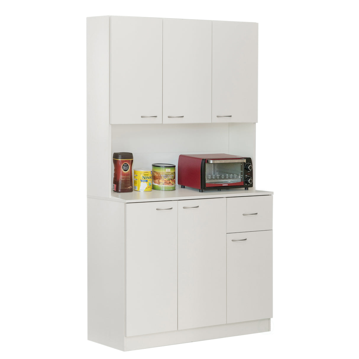 Wooden Kitchen Pantry Storage Cabinet with Drawer, Doors and Shelves, White - LEHADAR