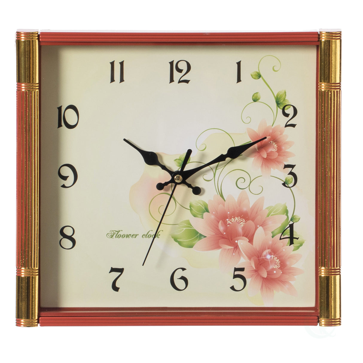 Unique Modern Square Shaped Wall Clock With Floral Design for Living Room, Kitchen, or Dining Room - LEHADAR