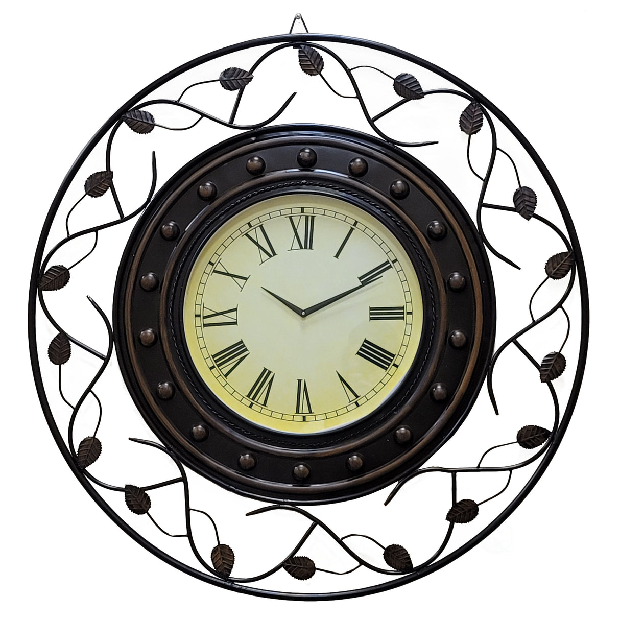 Vintage Roman Numerical 36 in Wall Clock with Elegant Black Metal Leaf Design Frame - for Dining, Living Room, or Kitchen - Antique Style, Large Numbers, Unique Wall Art, Traditional Clock - LEHADAR