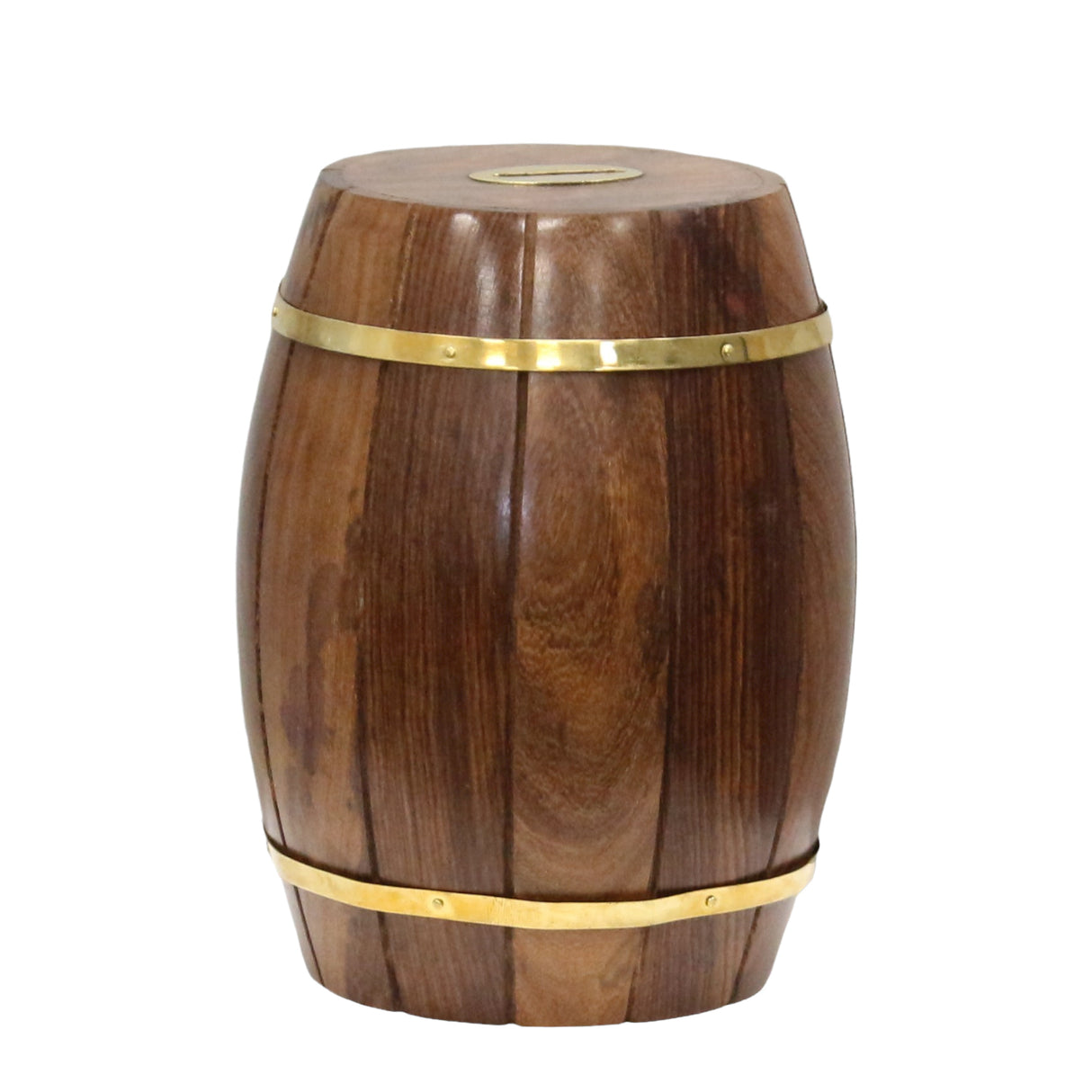 Large Wine Barrel Shaped Brown Wooden Decorative Coin Bank Money Saving Box - LEHADAR
