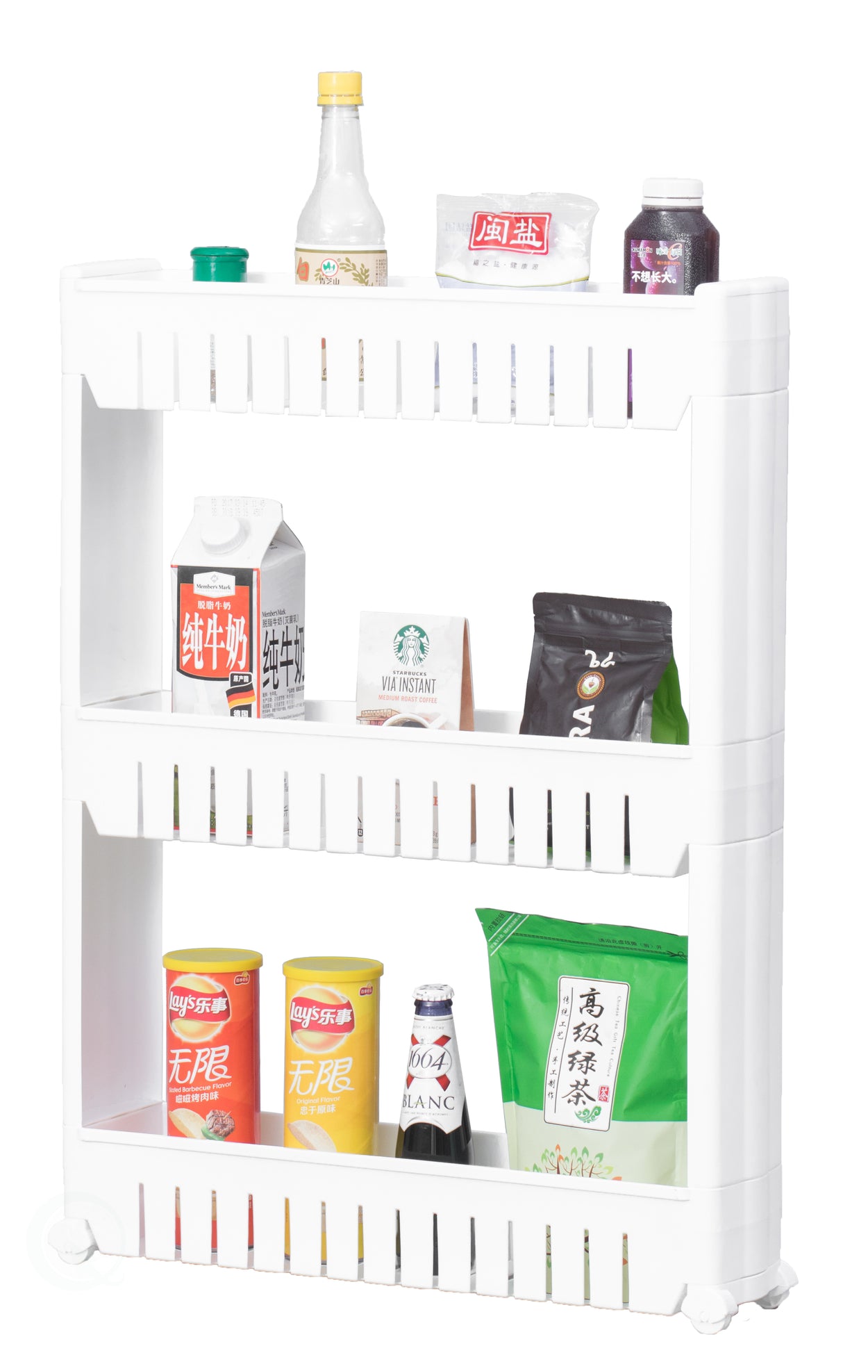 Plastic Storage Cabinet Organizer 3 Shelf Cart Rack Tower with Wheels - LEHADAR