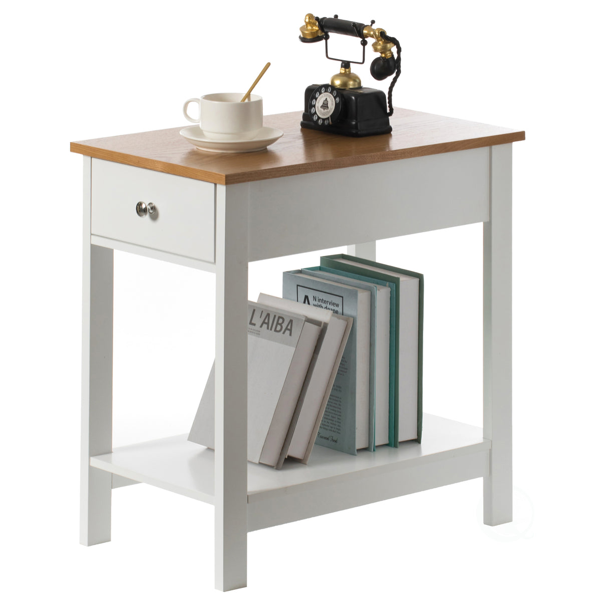 White End or Sofa Side Table With Wooden Drawer and Shelf For Entryway, Living room, and Bedroom - LEHADAR
