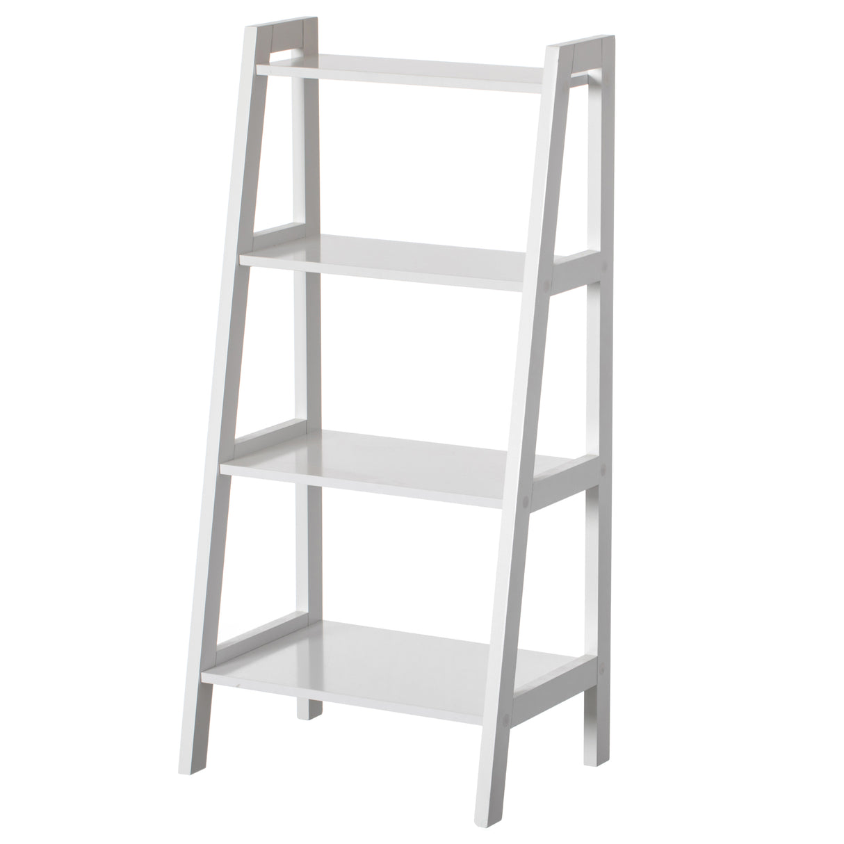 Decorative White Wooden Modern 4-Tier Ladder Bookshelf, Flower and Plant Display - LEHADAR
