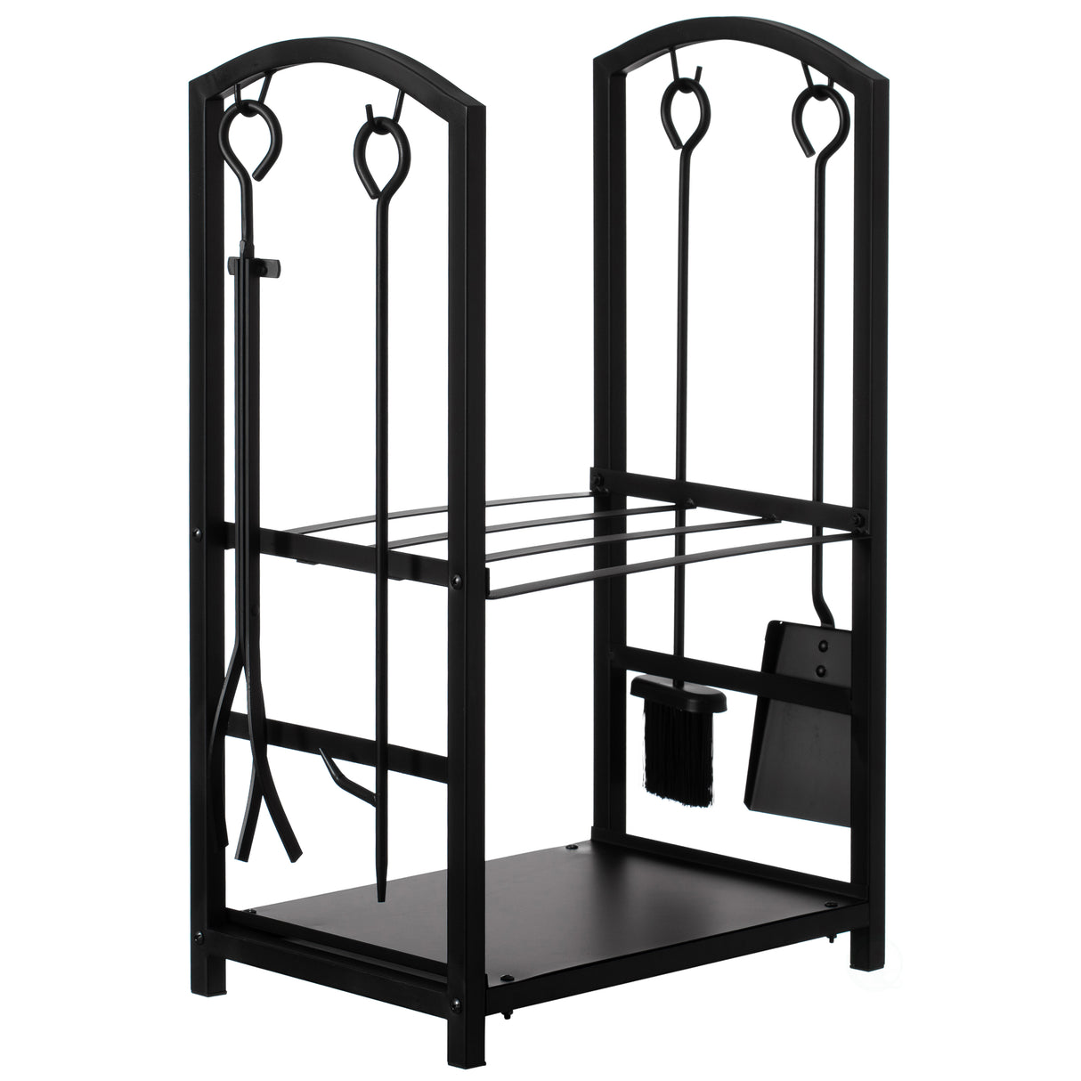 Indoor and Outdoor Patio Iron Firewood Log Cart with Fireplace Tool Rack, Black - LEHADAR