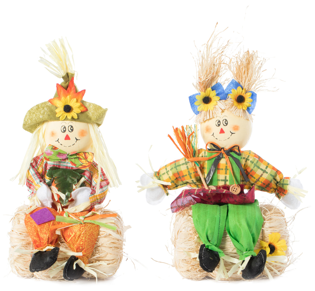 Gardenised 13 Inch Boy and Girl Duo Scarecrow Elegantly Seated on a Rustic Hay Bales - Enjoy the Magic they Bring and Let your Garden Blossom with their Captivating Presence - LEHADAR